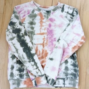 Sonoma Tie dye cream, orange, pink, and green crewneck pullover sweatshirt M